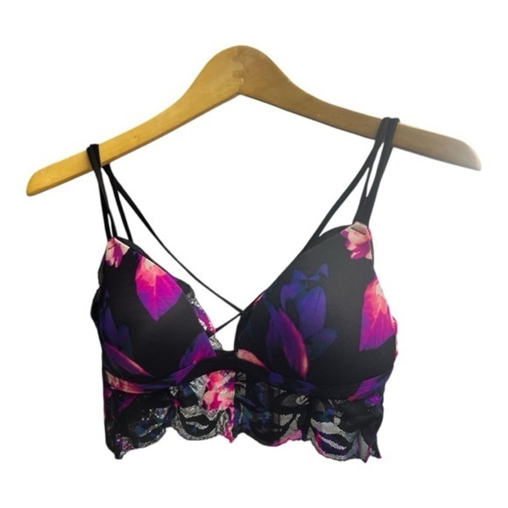 PINK Victoria's Secret Pink and Black Lace Bralette push-up size small